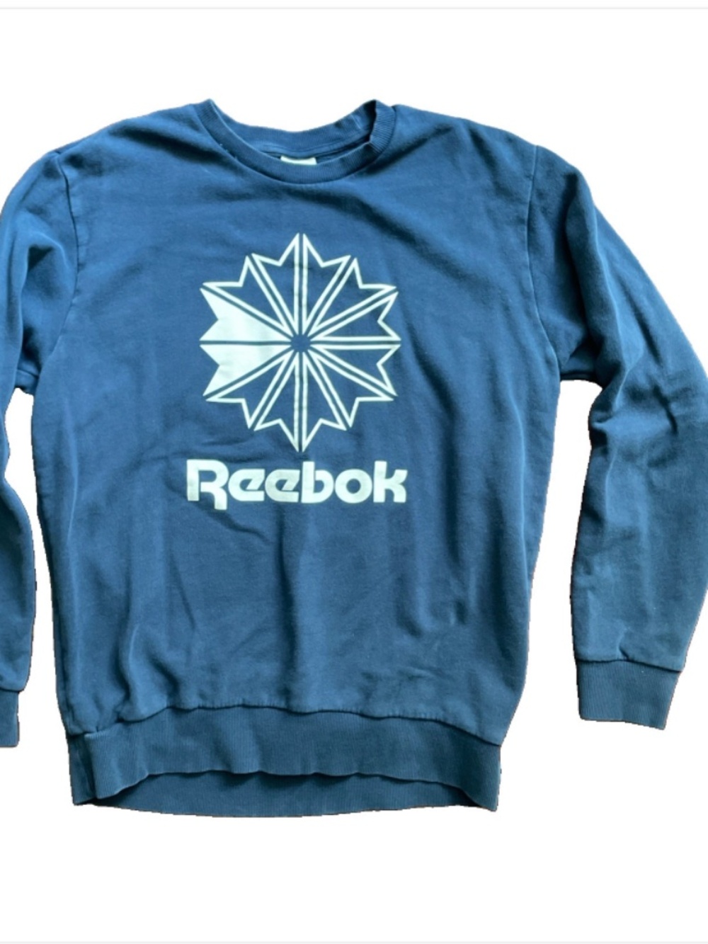 Vintage Reebok Sweatshirt Mens Large NAVY BLUE Fleece Crewneck Big Logo 90s